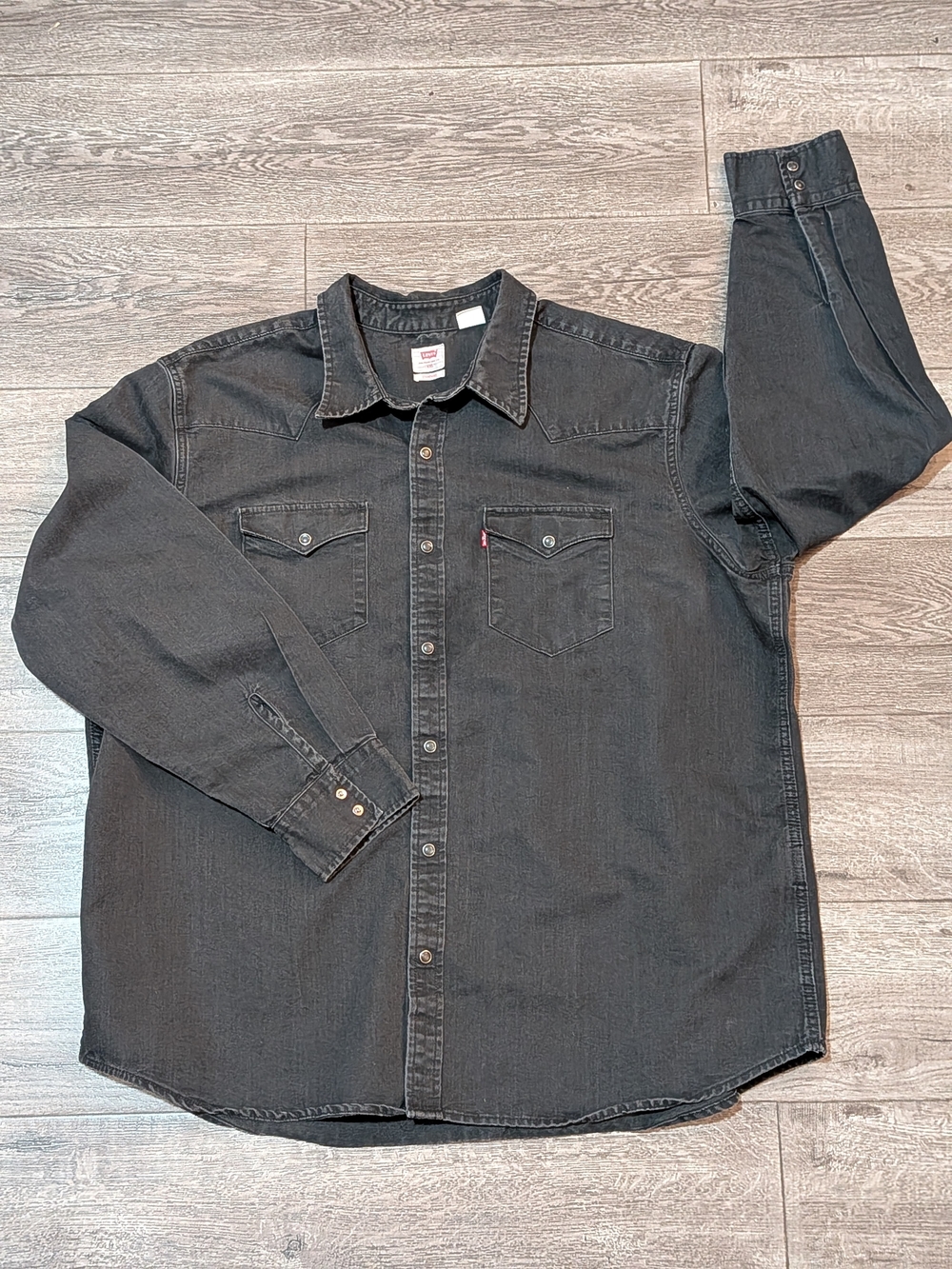 Levis Mens Black Denim Western Shirt XXL Snap Button Standard Fit Cotton Blend